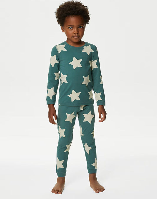 M&S COTTON WITH STRETCH SKINNY FIT PJ SET